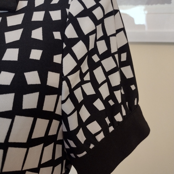 Chaps XL Black Ivory Abstract Classic Collared Short Sleeve Belted Shirt Waist - Picture 4 of 11